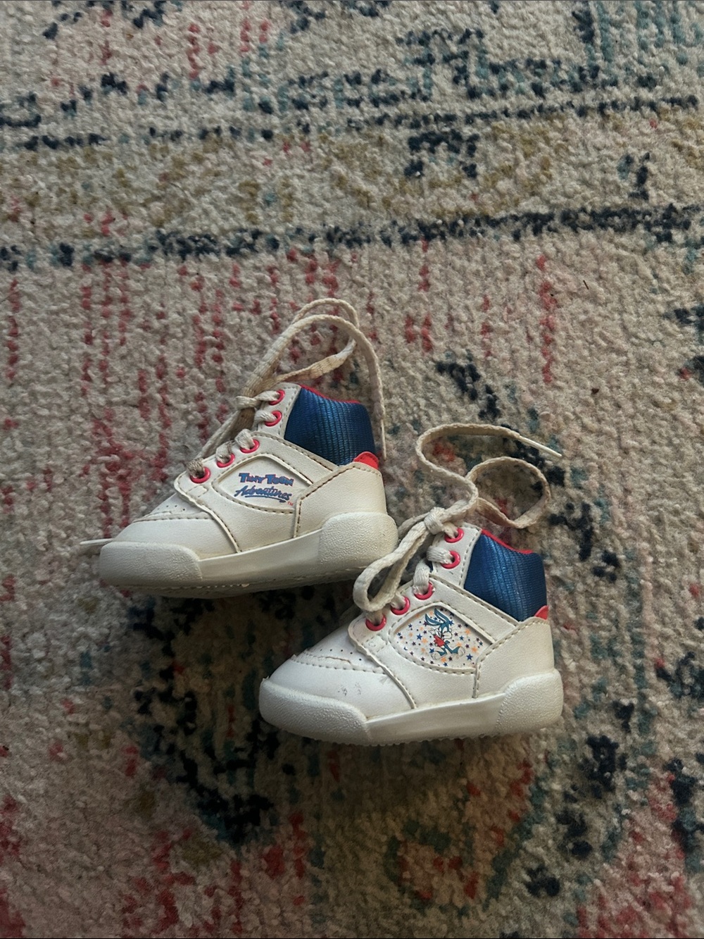 Kids White and Navy High-Top Sneakers, tiny toon shoes